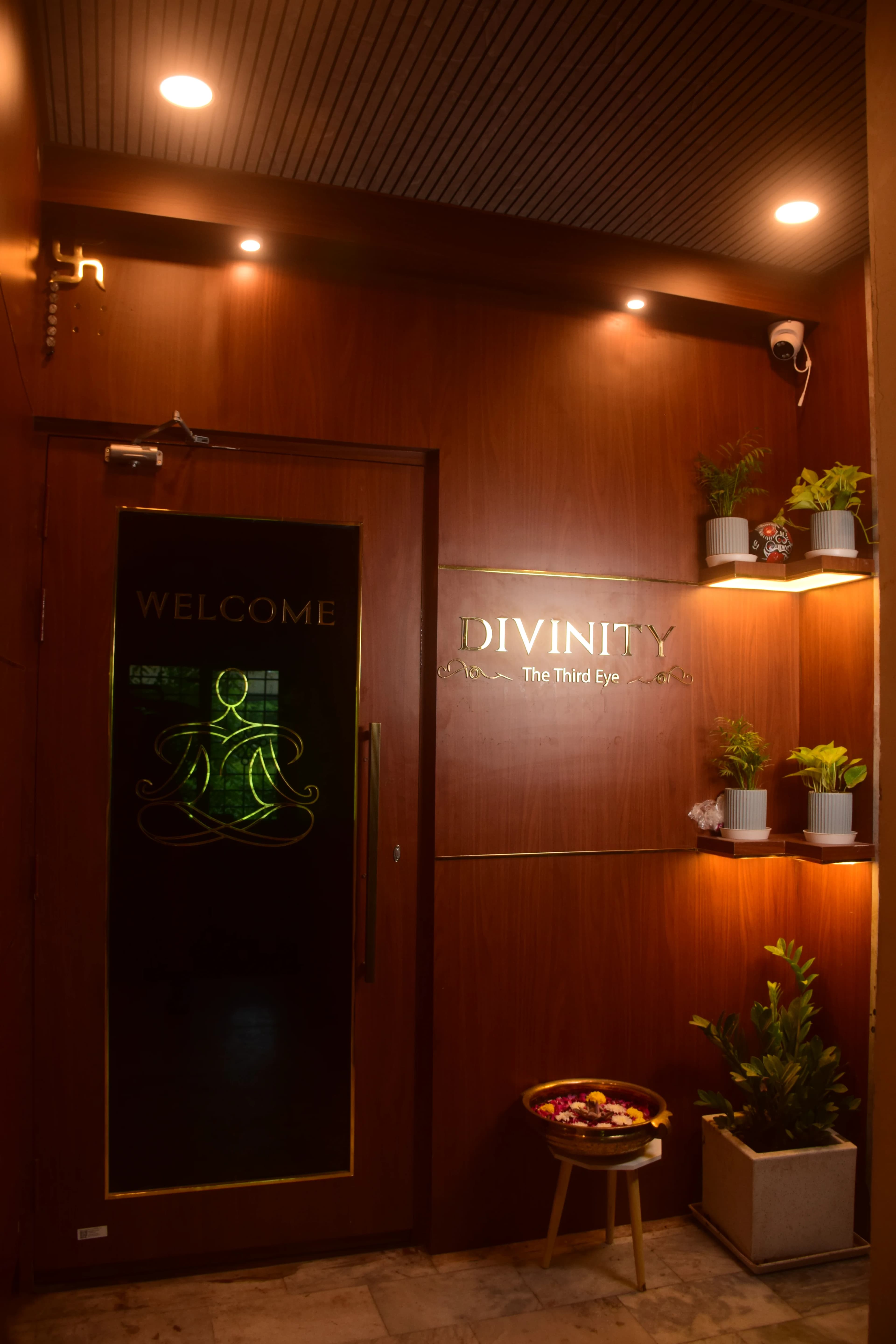 The lamp-lit entrance to Divinity in Lucknow